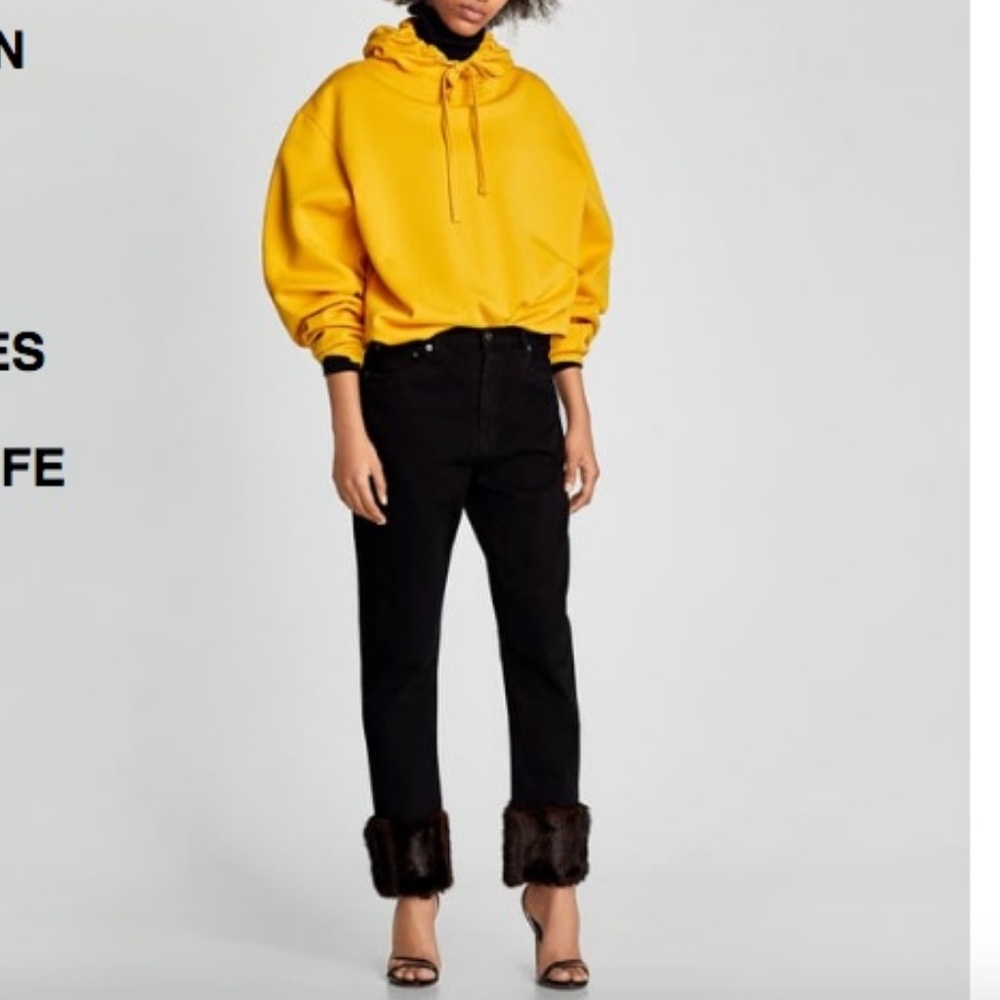 NWT ZARA Jeans Faux Fur Cuff HIGH-RISE